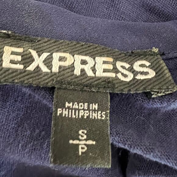 Express Womens Sleeveless Blouse Small Navy Floral Chiffon Front Solid Knit Back - Picture 3 of 4